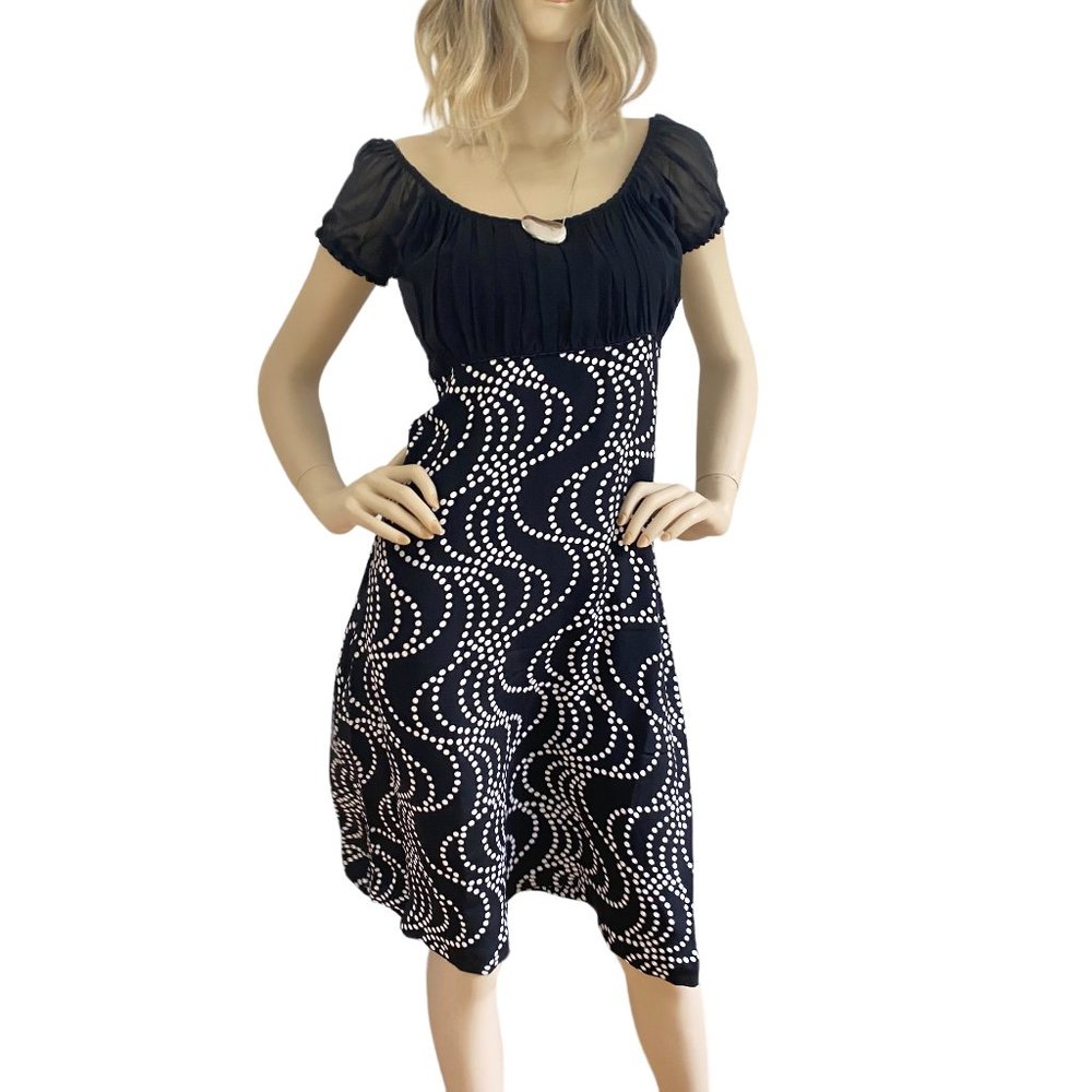 Flora Kung mix media black white silk Kira dress NWT